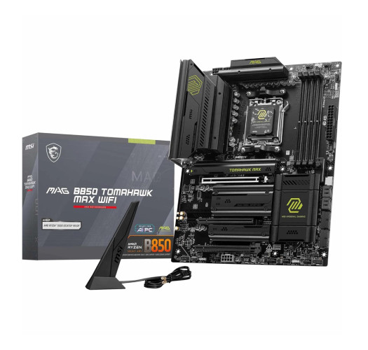 MSI MAG B850 TOMAHAWK MAX WIFI Motherboard, ATX - Supports AMD Ryzen 9000/8000 / 7000 Processors, AM5-80A SPS VRM, DDR5 Memory Boost 8400+ MT/s (OC), PCIe 5.0 x16, M.2 Gen5, Wi-Fi 7, 5G LAN